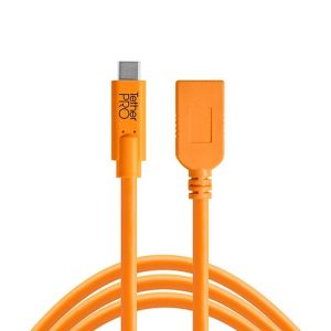 Tether Tools TetherPro USB-C to USB Female Adapter (extender) 15' (4.6m) High-Visibility Orange